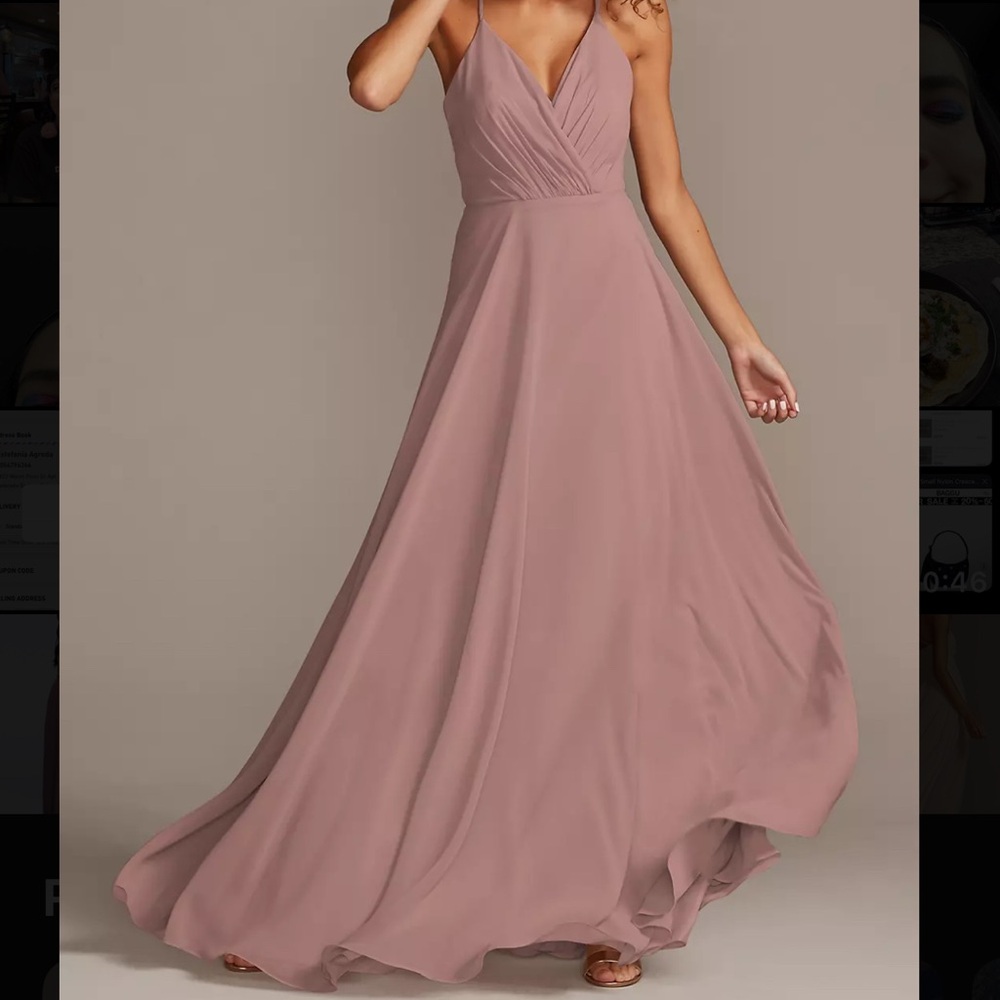 David's Bridal Spaghetti Strap Full Skirt Bridesmaid Dress- QUARTZ